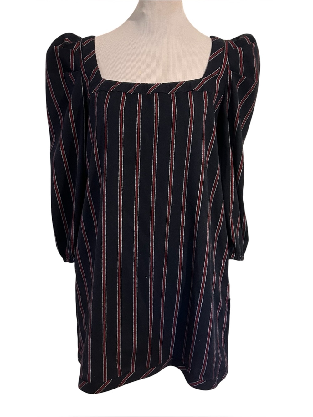 Buru Square Neck Blue Striped Shift Dress Medium